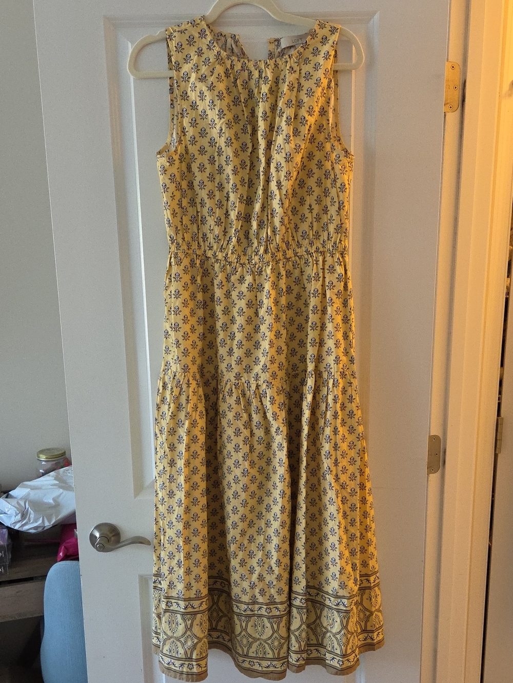 LOFT Yellow Sleeveless Floral-Print Midi Dress